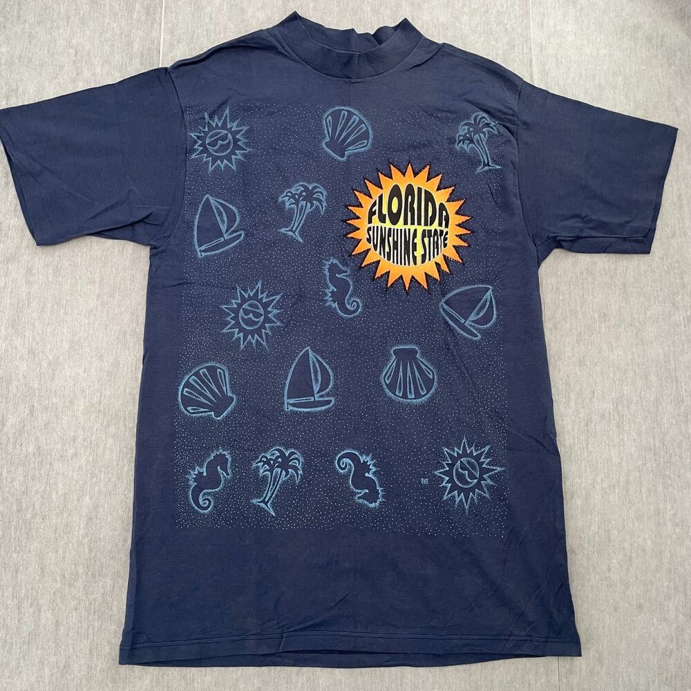 VINTAGE Florida Shirt Adult Extra Large Blue Sunshine State Single Stitch Men XL